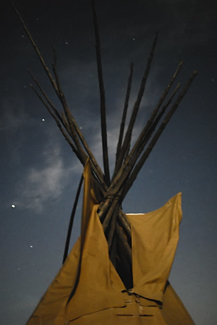 Shaw Nature Reserve (Arboretum), in Gray Summit, Missouri, USA - Close up of teepee illumined by the full moon