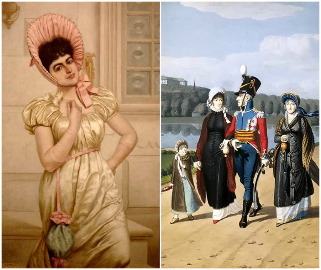 Left: A Colonial Coquette by Charles Henry Turner. Right: Frederik VI of Denmark and family out for a stroll by Johannes Senn, 1813