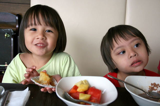 Kids happy with breakfast