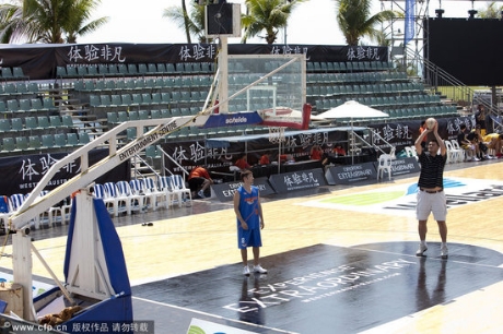 September 26th, 2012 - Yao Ming shoots free throws on the temporary court where the Cable Beach Invitational basketball tournament is played