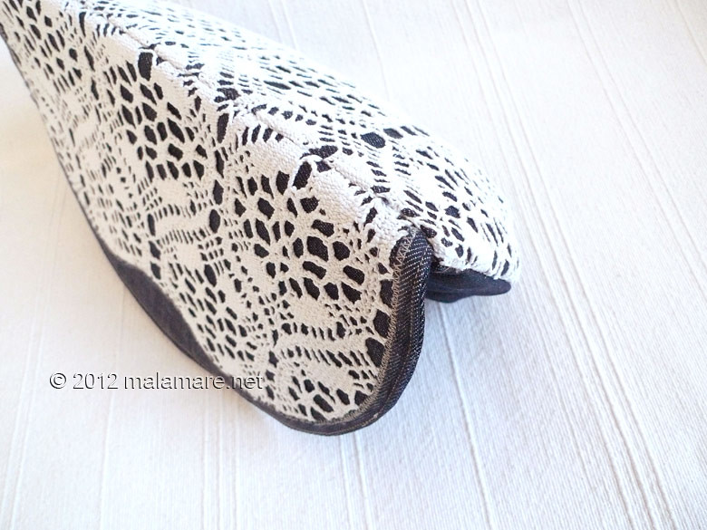 Jeans clutch bag with handmade lace top and back