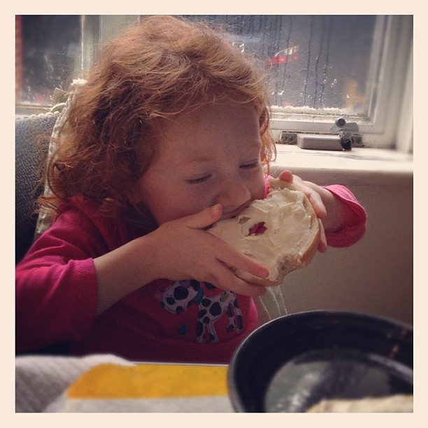 She LOVES the cinnamon sugar bagel. #brueggrersblogup