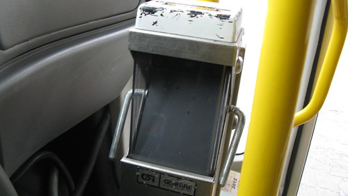 The driver's perspective of the onboard fare box aboard a Ford paratransit mini bus. by Eddie from Chicago