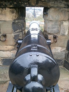 A view looking down the barrel of a cannon
