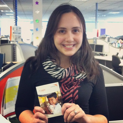A piglet! @joydot holding a @worldvisionaus piglet giftcard for an idea I'm bacon up :)