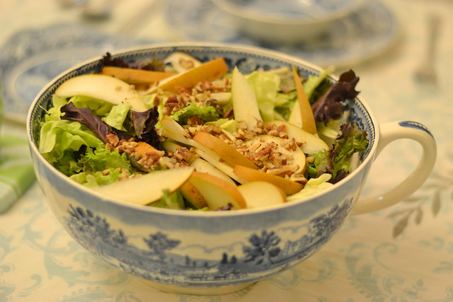Fall salad (it's only fall because it has a gold colored pear in it...)