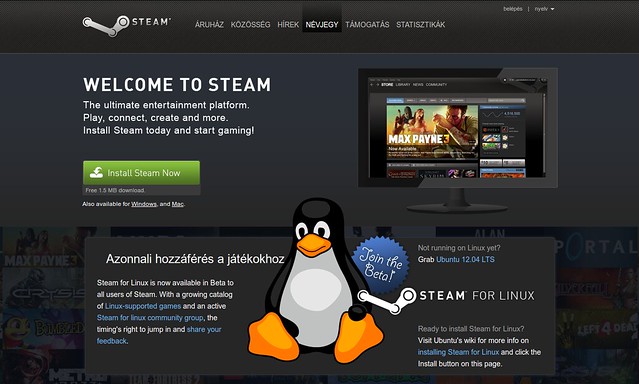 Tux és Ubuntu letöltési link a Steam-en