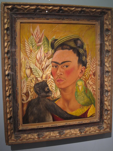 Frida Kahlo: Self-portrait with monkey and parrot