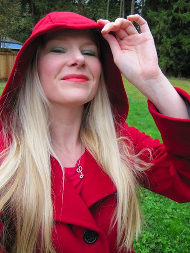 red hooded coat