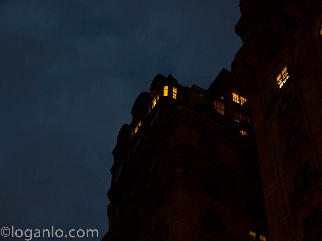The Ansonia aka 666 Park Avenue against a cloudy night sky