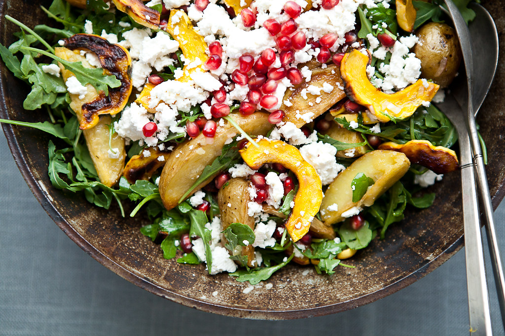 Delicata Squash Salad with Roasted Potatoes and Pomegranate Seeds