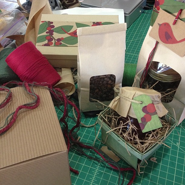Major craft party going on, decorating packages for photo shoot #holiday #Christmas #giftwrap