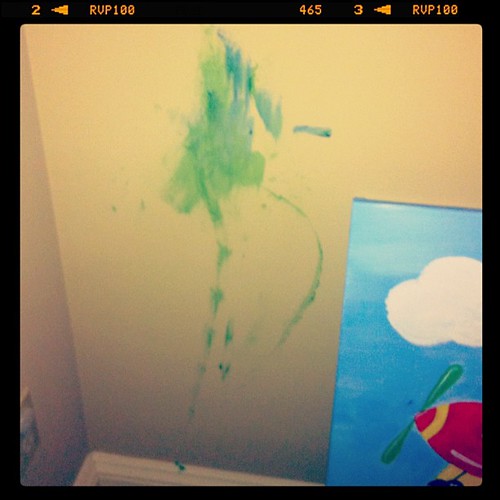 The latest...painting on the walls of the playroom. #atmywitsendwiththiskid