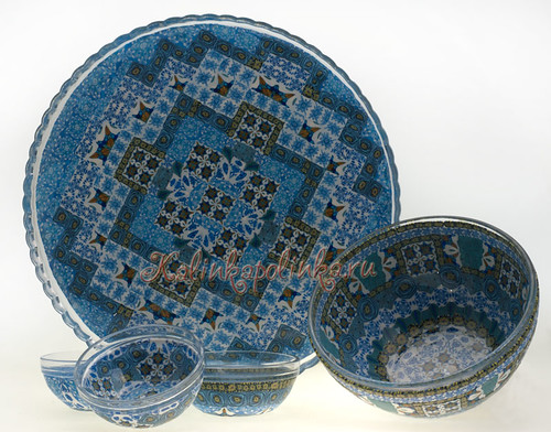 тарелки прозрачные, украшенные срезами из полимерной глины