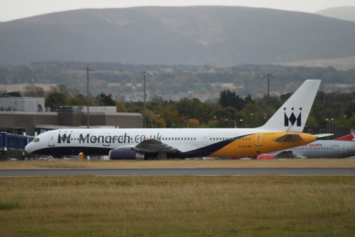 Monarch Airlines Boeing 757-200 G-DAJB Taxiing to Stand at Edinburgh Turnhouse Airport