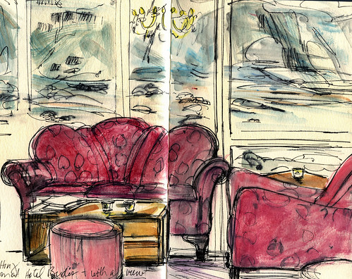 Iceland sketches: Hotel Budir interior with view
