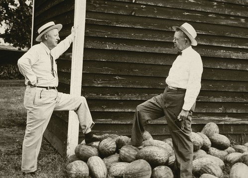 Dr. Hugh Hammond Bennett (left) and Mr. Roach Stewart of Duke Power Company attend a picnic for tenant farmers of the Duke Power Company near Mooresville, N.C.