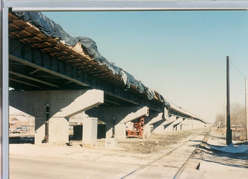 Construction of the CTA orange line rapid transit to Midway Airport.  Chicago Illinois.  January 1990. by Eddie from Chicago