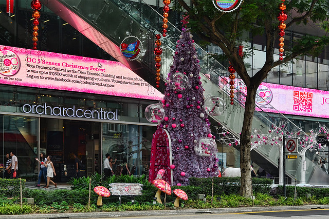Pink Christmas tree at Orchard Central, Singapore