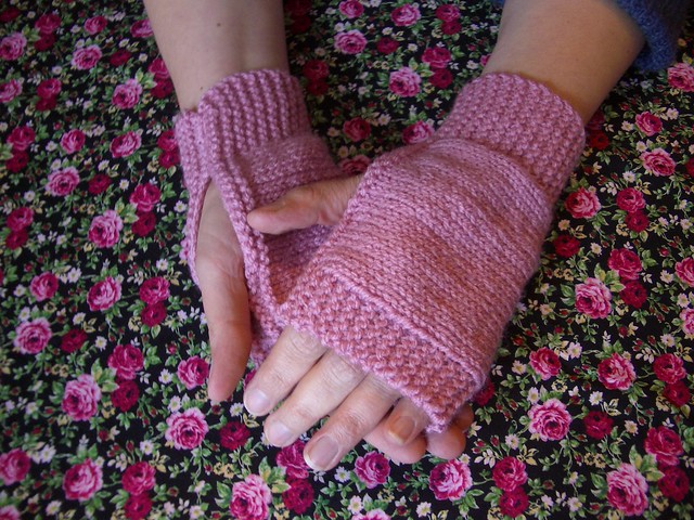 Pink Knitted Fingerless Mitts
