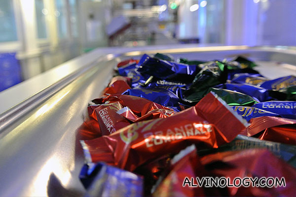Chocolate fresh off the conveyor belt 
