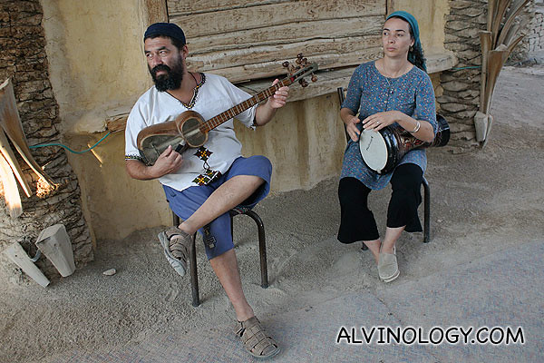 Two musicians performing as we walked in