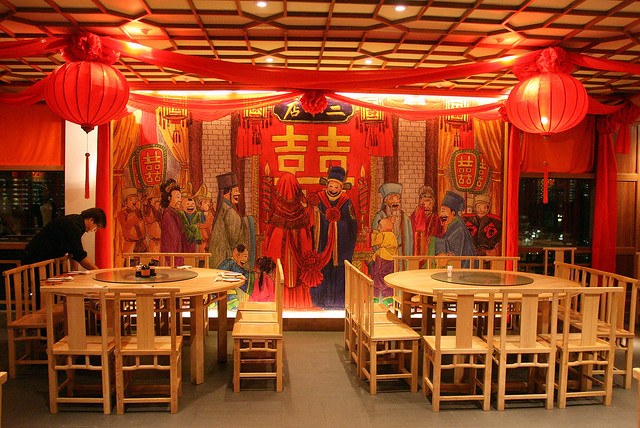 A private area with wedding murals