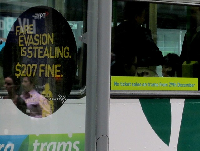 Fare evasion warning / No ticket sales on trams