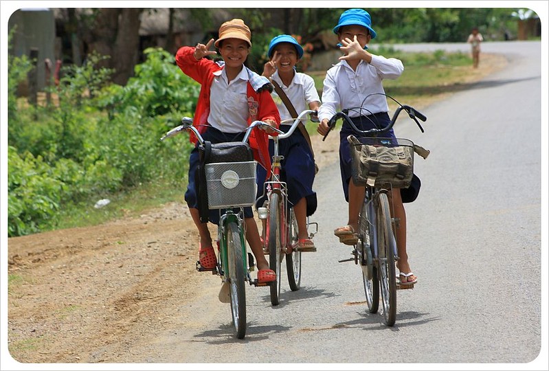 school girls on bikes near battambang
