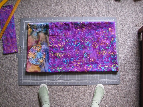 purple peace sign batik pillowcase with rainbow batik edging