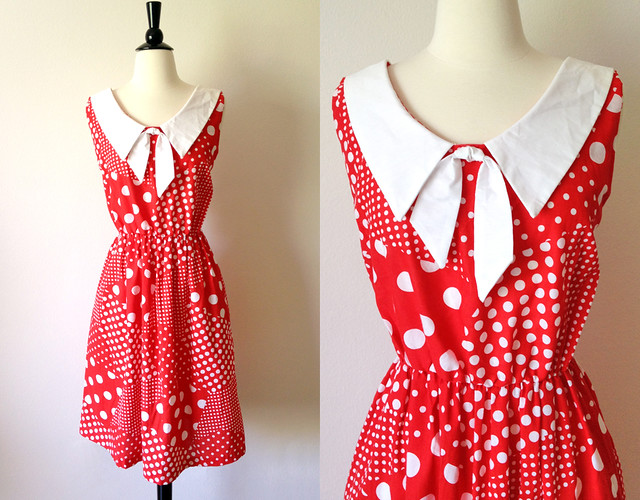 red polka dot sailor collar dress