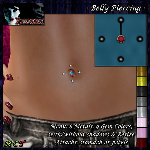 P Belly Piercing M2 ~8 Metals-9 Gem Colors~