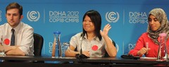 台灣青年黃品涵在大會開始前的聯合國UNFCCC記者會上，於國際青年組織（YOUNGO）中爭取傳達台灣的故事