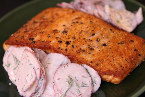 Pan Roasted Salmon with Dill Cream Radishes