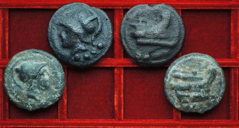 RRC 35 Prow-right series Aes Grave triens, Minerva to left and right, Ahala collection coins of the Roman Republic