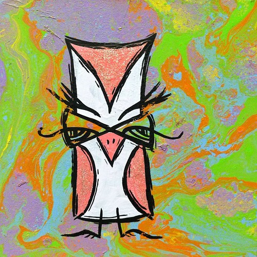 i painted a couple of owls tonight. this is the pink one. 4" x 4" - mixed media on wood  $40, plus shipping