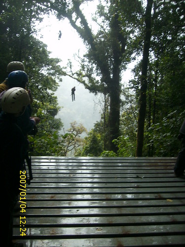 Enjoying the Tarzan swing through the Cloud Forrest in Monte Verde, Costa Rica
