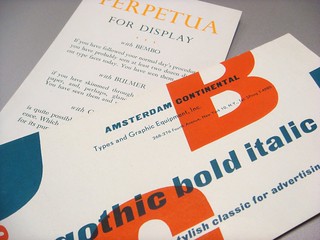 Gothic Bold Italic and Perpetua type specimen cards