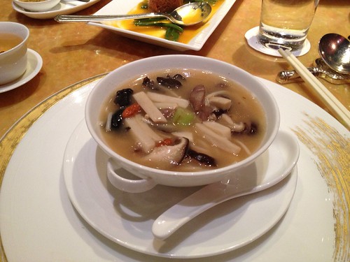 Pigeon, mashrooms, noodles soup