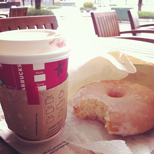 Lipstick on my macchiato & a bite in my donut. Sneaking in a quick afternoon break. Pockets of bliss.