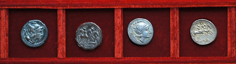 RRC 109 curved knife denarius, RRC 110 wreath denarius, RRC 112 staff silver, Ahala collection, coins of the Roman Republic