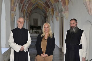 Abbot Anton Nadrah and Fr. Branko Petaver with Vassula at Stična Abbey, which is considered to be the oldest monastery present in Slovenia