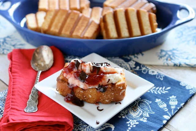 Grilled Pound Cake with Strawberry Sauce & Ricotta Cream