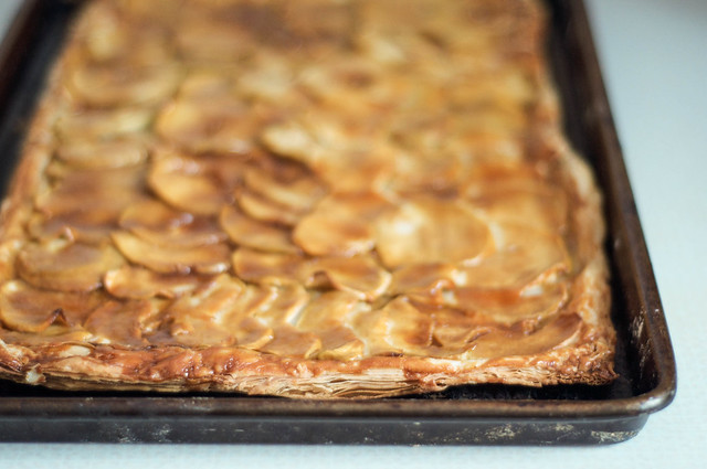 apple and salted caramel on flaky puff pastry