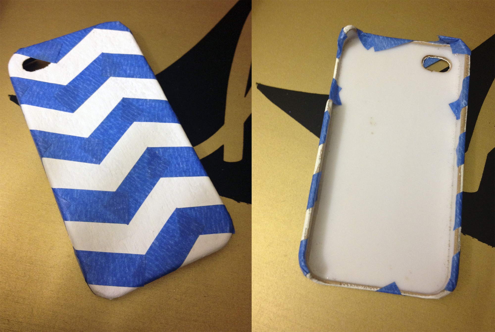 phone case makeover - tape off a chevron pattern