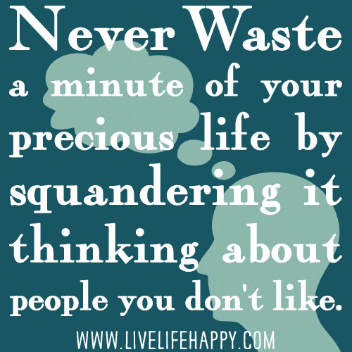 Never waste a minute of your precious life by squandering it thinking about people you don't like.