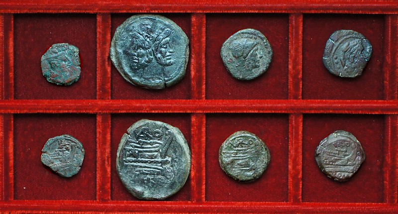 RRC 185 VARO Terentia bronzes, RRC 184 butterfly and vine sextans, Ahala collection, coins of the Roman Republic