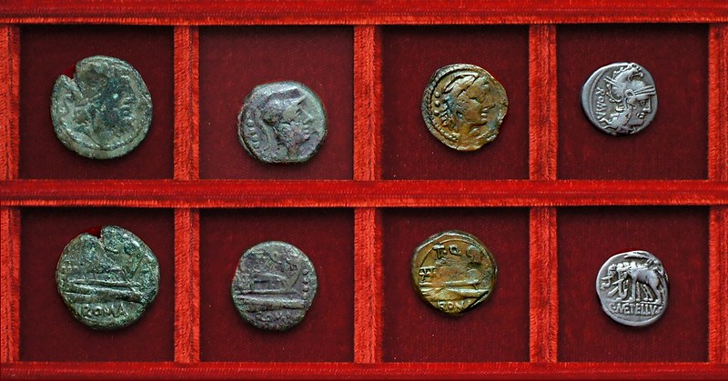 RRC 267 T.Q. Quinctia bronzes, RRC 269 C.METELLVS Caecilia denarius, Ahala collection, coins of the Roman Republic