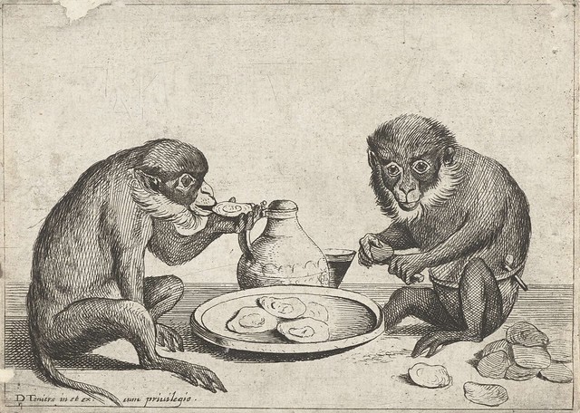 Twee apen eten oesters, Quirin Boel, 1635