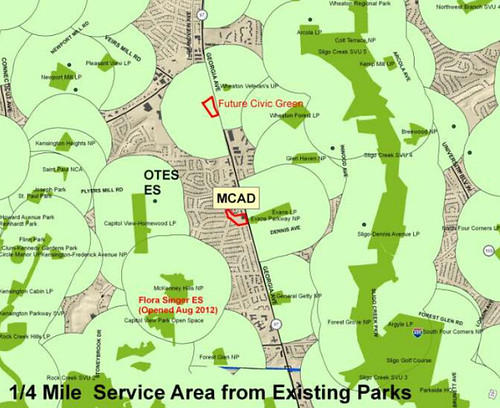 Map of Park "Service Areas" in Carroll Knolls/McKenney Hills